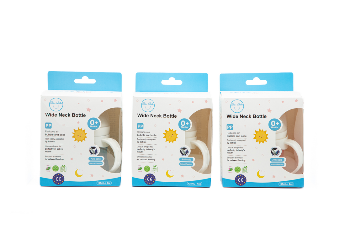 Natural flow Anti-Colic + Wide Neck Baby Bottle + Handle, 4oz/125mL, 3 Counts