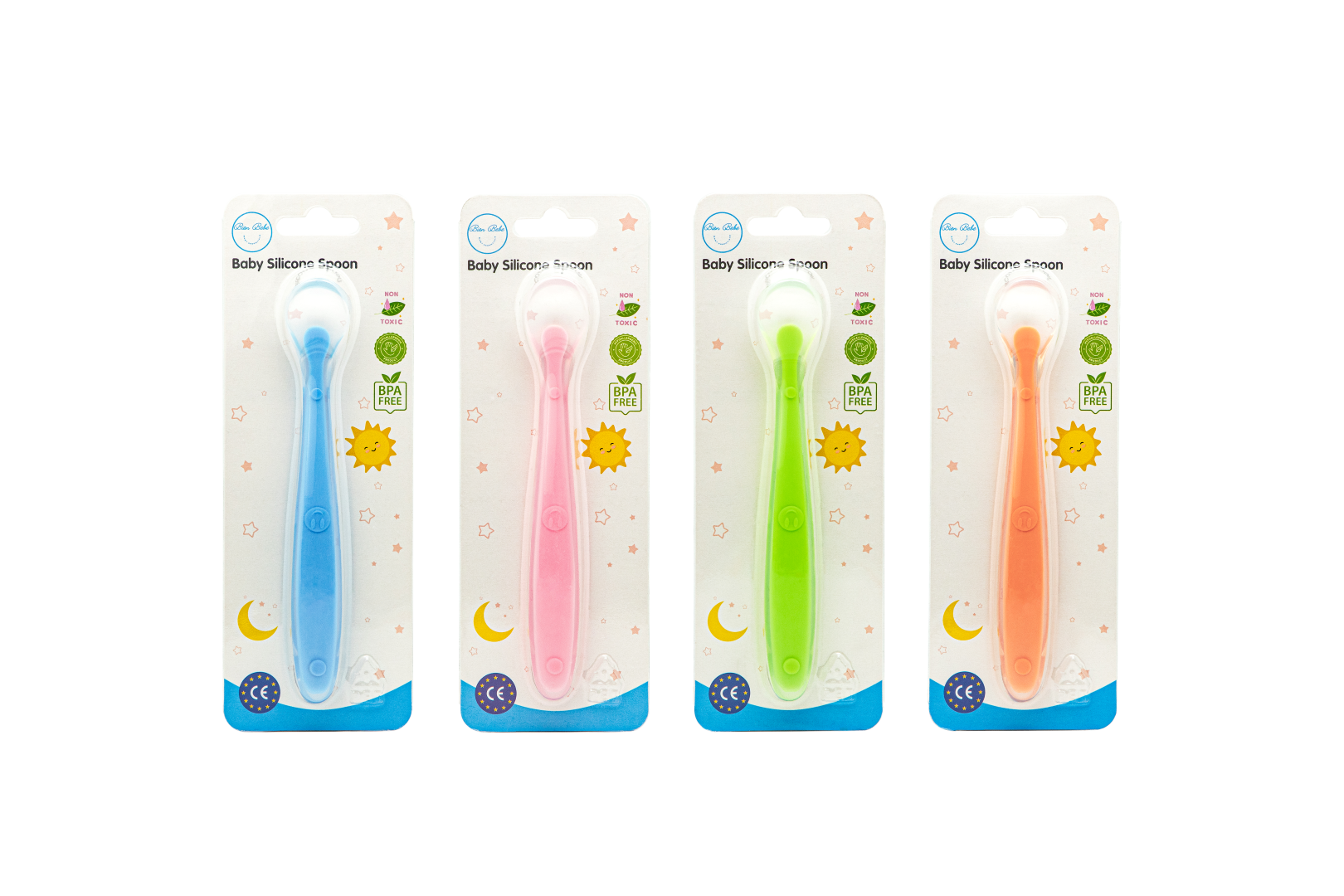 Silicone Baby Feeding Spoon, First Stage Infant Spoons, Soft & Flexible Easy on Gums Tip, 4 Counts