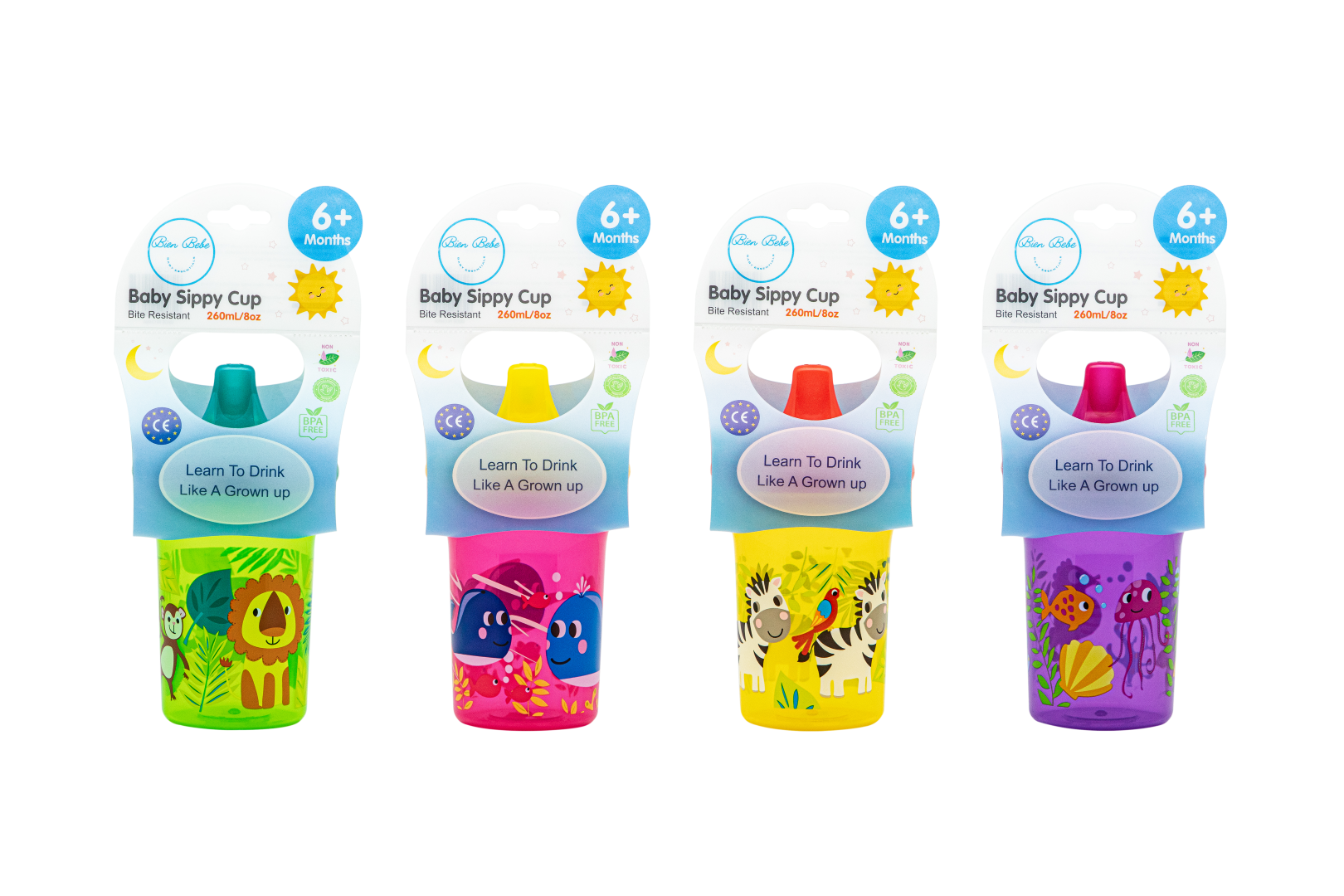 Colorful Hard Spout Sippy Cup, 8oz/260mL, Easy grip, Spill Proof, 2 Count